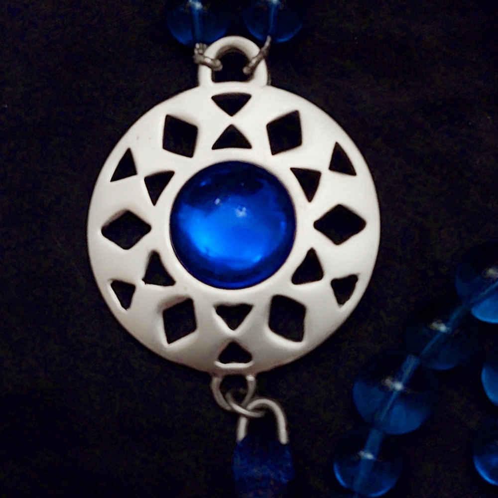 Vintage Celine Paris Oversized Blue Glass Bead & Gripoix Silver Necklace - Picture 10 of 15